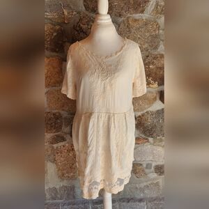 Mi Ami Embroidered Dress Ivory Boho Dress Size Small 100% Cotton